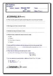 English Worksheet: OEnglish test N3