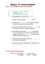 English Worksheet: means of entertainment