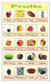 English Worksheet: Fruits Pictionary