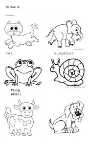 English Worksheet: animals trace and color