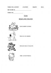 English worksheet: Pets. Read and colour