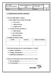 English Worksheet: reading about violence at school