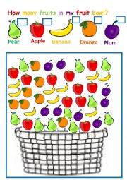 English Worksheet: How many fruits?