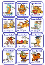 English Worksheet: Garfield daily routine and time go fish cards!