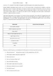 English Worksheet: written comprehenion test on Booker T Washington- Men of Peace