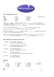 English Worksheet: Ratatouille Movie Worksheet