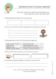 Worksheet for Essay Writing PPT