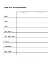 English worksheet: Do you know your classmates?
