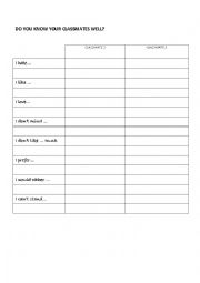 English Worksheet: Do you know your classmates?