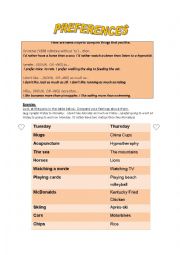 English Worksheet: Preferences