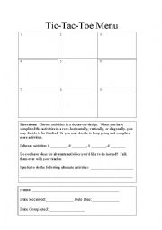 English worksheet: Blank Tick Tac Toe Template