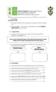 English worksheet: Energy resources