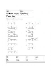 English worksheet: animals speling