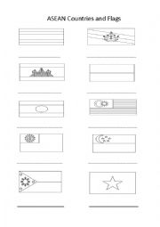 English worksheet: ASEAN country flags to name and colour.