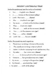 English Worksheet: Present continuous tense