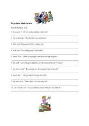 English Worksheet: reported statements 