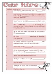 English Worksheet: TELEPHONE CONVERSATION - Car hire