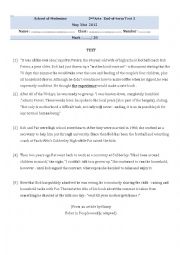 English Worksheet:   test 6, 2nd Arts