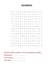 English Worksheet: NUMBERS WORDSEARCH