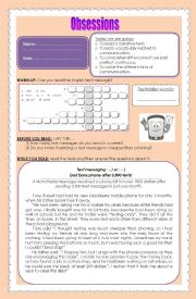 English Worksheet: obsessions