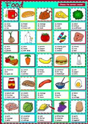 English Worksheet: Food - multiple choice (B&W included)