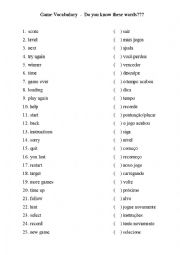 English worksheet: Game Vocabulary