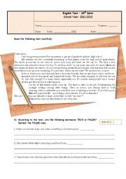 English Worksheet: test about teens