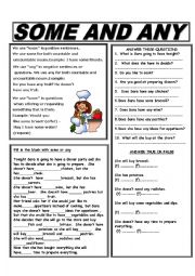 English Worksheet: SOME AND ANY WITH ANSWER KEY