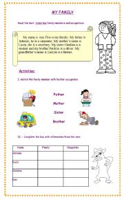 English Worksheet: My family