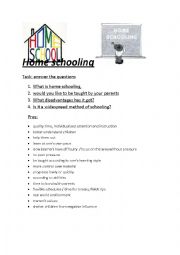 English worksheet: home schooling