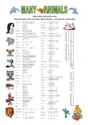 English Worksheet: 72 animals (+ short key)