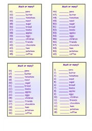 English Worksheet: much&many