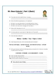 English Worksheet: Mr Bean Video 