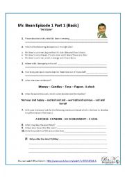 English Worksheet: Mr Bean Video 