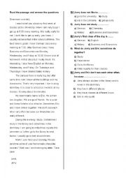 English Worksheet: Elementary Reading Comprehension