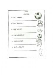 English worksheet: Toys. Questions. Is it...?