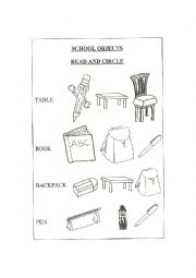 School objects. Read and circle