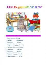 English Worksheet: place of prepositions