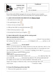 English Worksheet: Listening test on Multiculturalism for 9th graders