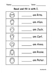 English Worksheet: I am......