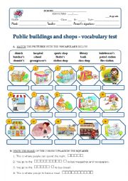 English Worksheet: public buildings and shops