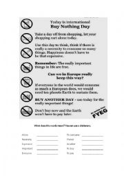 English Worksheet: Buy Nothing Day 