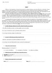 English Worksheet: Reading Quiz (Pre-intermediate)