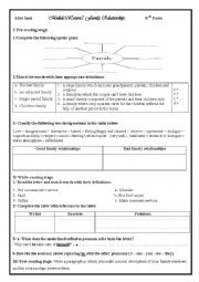 English Worksheet: Family Relationship 8th form