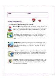 English Worksheet: The Smurfs: Reading, language and writing ws