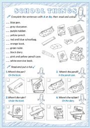 English Worksheet: School things