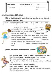 English Worksheet: test 7th form