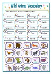 English Worksheet: Wild Animals Vocabulary