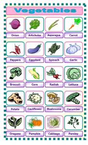 English Worksheet: Vegetables Pictionary