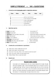 English Worksheet: SIMPLE PRESENT - WH QUESTIONS